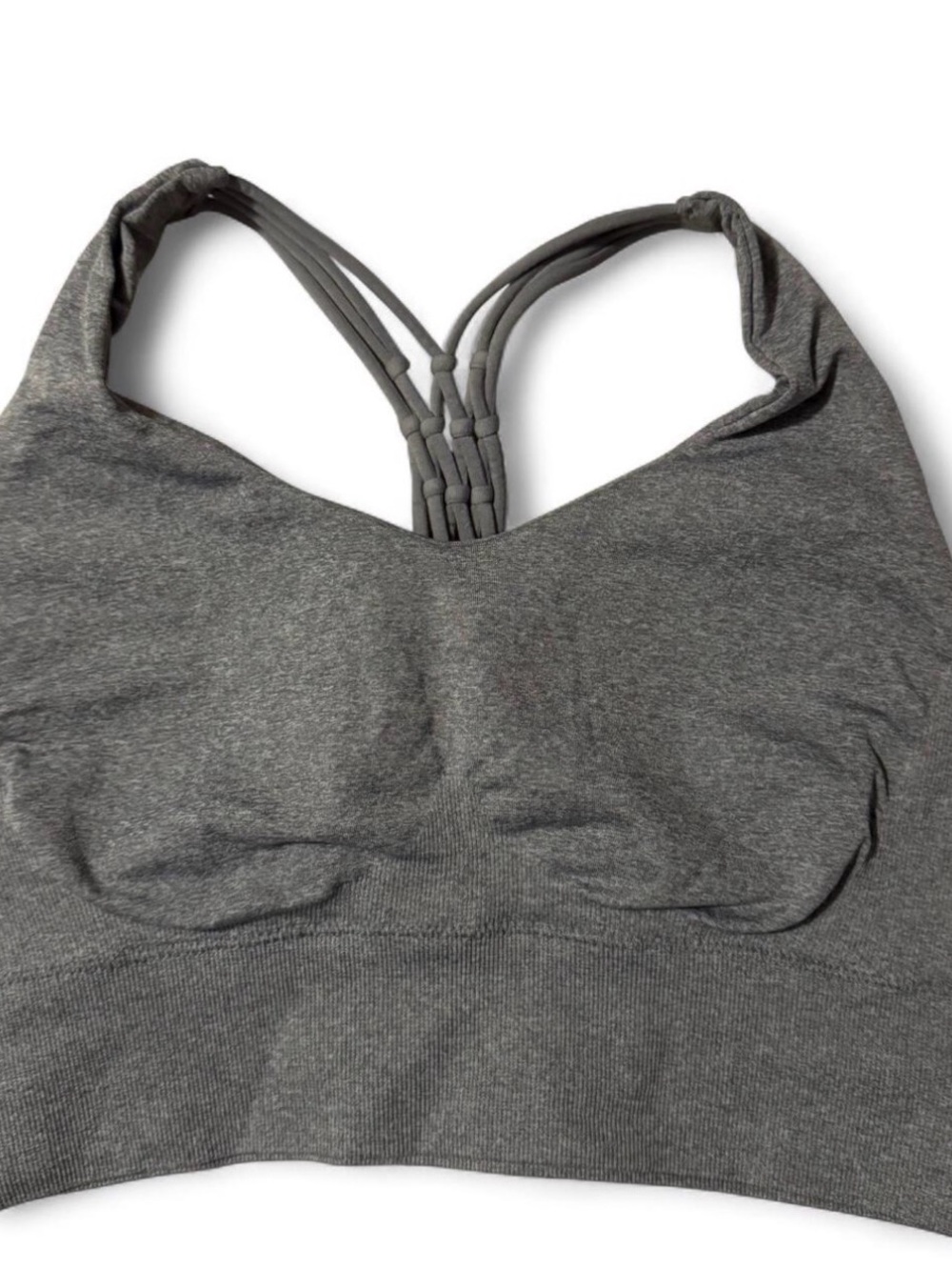 Gray Seamless Sports Bra with Strappy Back